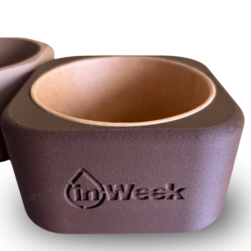 Obal na inWeek misku pro pěstování microgreens - Výběr obalu na misku: Zaoblený čtverec, Barva obalu: Světlá hnědá (přírodní odstín)