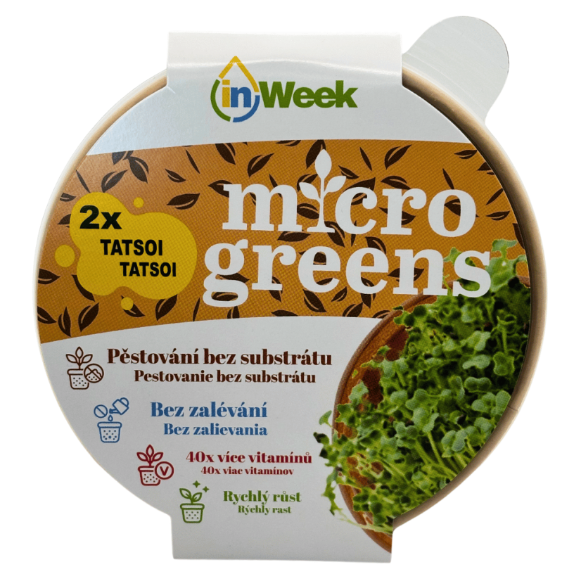 Tatsoi - semínka microgreens - pěstování bez zalévání inWeek - Balení sady: S přebalem