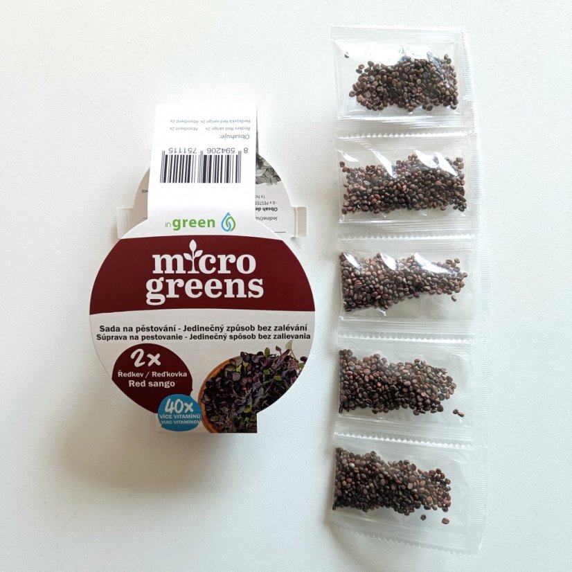 Microgreens semínka - sada inWeek - ostřejší (5 ks) - Sada 5ks ostřejší semínka: Ředkev Red sango