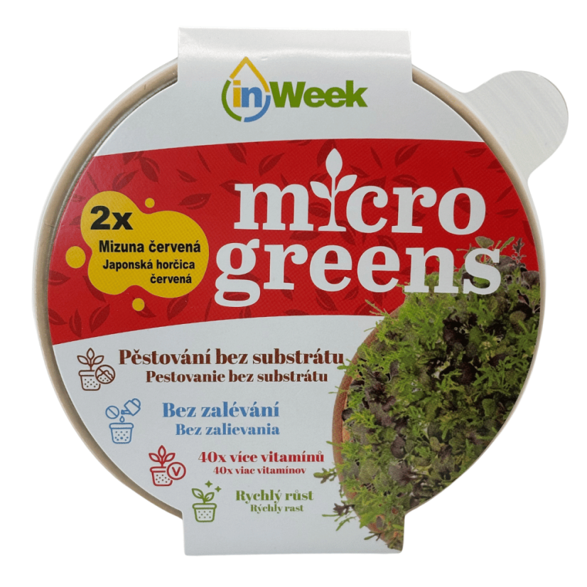 Mizuna červená - semínka microgreens - pěstování bez zalévání inWeek - Balení sady: Bez přebalu
